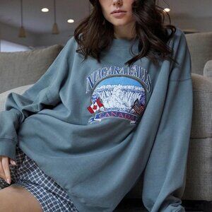 Brandy Melville/ John Galt Niagara Falls Green/Turquoise Sweatshirt OS